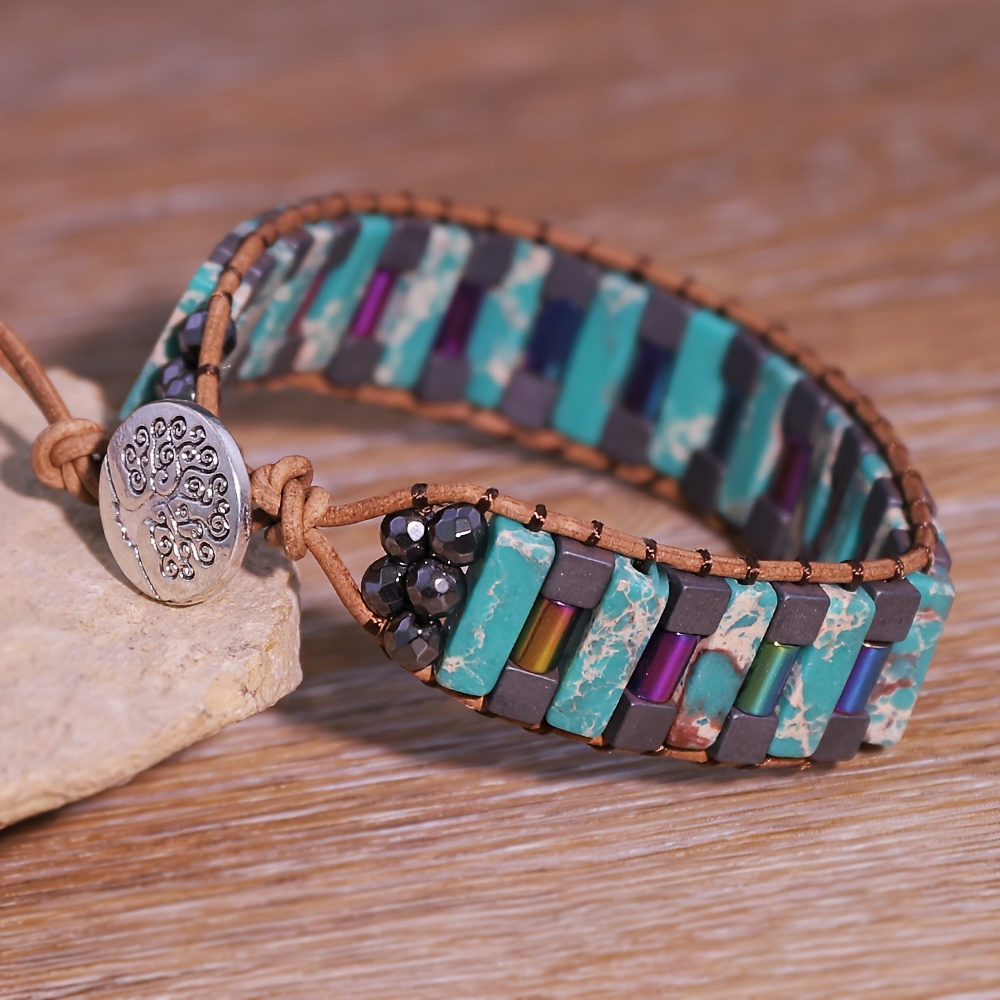 Handcrafted Natural Stone Box Chain Bracelet, Unisex